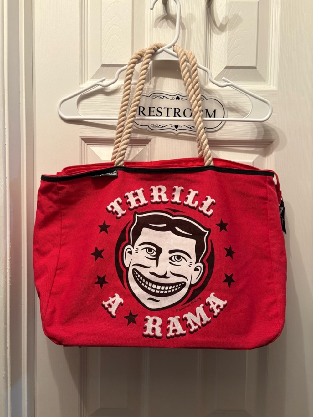 Thrill-A-Rama Red Canvas Rope-Handle sourpuss clothing retro vintage style Tote